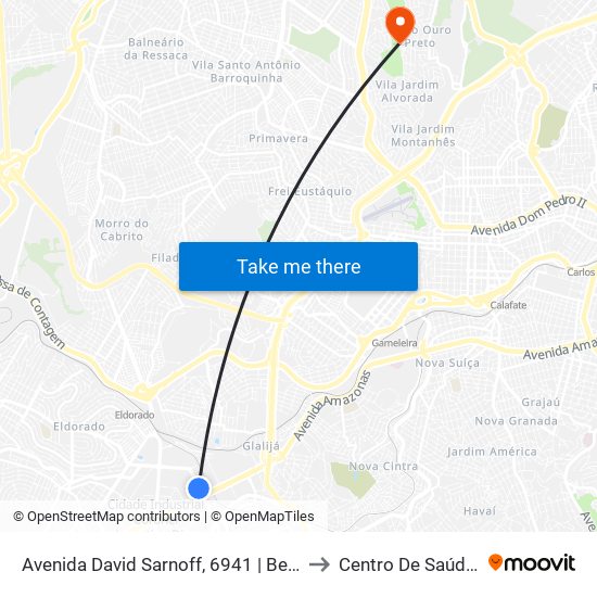 Avenida David Sarnoff, 6941 | Belgo 2 Sentido Rotatória to Centro De Saúde Ouro Preto map