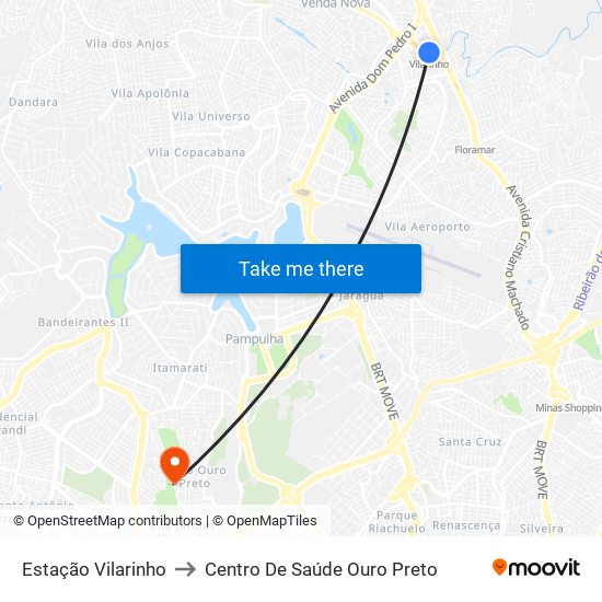 Estação Vilarinho to Centro De Saúde Ouro Preto map