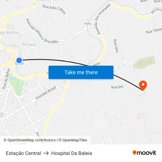 Estação Central to Hospital Da Baleia map