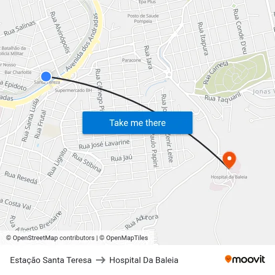Estação Santa Teresa to Hospital Da Baleia map