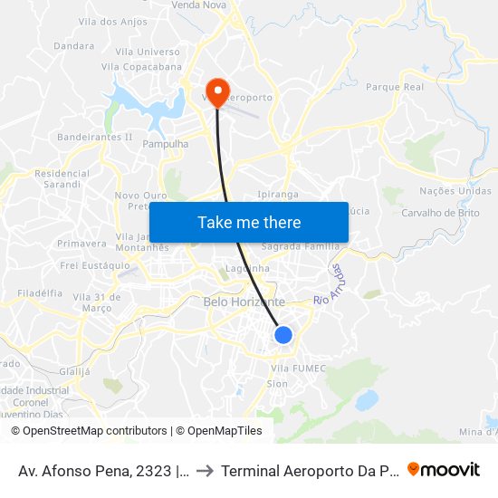 Av. Afonso Pena, 2323 | Deoesp to Terminal Aeroporto Da Pampulha map