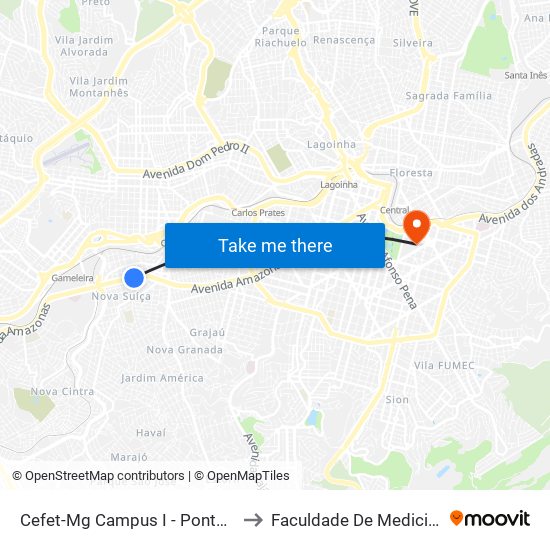 Cefet-Mg Campus I - Ponto 1 to Faculdade De Medicina map
