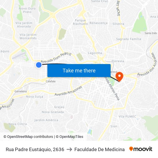 Rua Padre Eustáquio, 2636 to Faculdade De Medicina map
