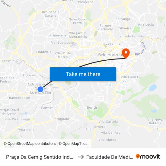 Praça Da Cemig Sentido Industrial to Faculdade De Medicina map