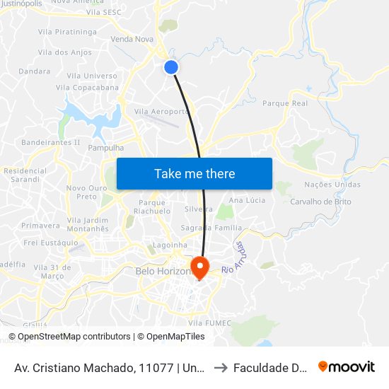 Av. Cristiano Machado, 11077 | Una Campus Linha Verde to Faculdade De Medicina map