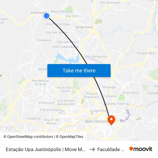 Estação Upa Justinópolis | Move Metropolitano - Sentido Centro to Faculdade De Medicina map