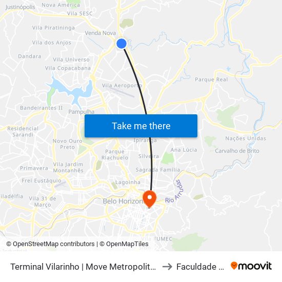 Terminal Vilarinho | Move Metropolitano - Setor Norte, Plataforma A1 to Faculdade De Medicina map