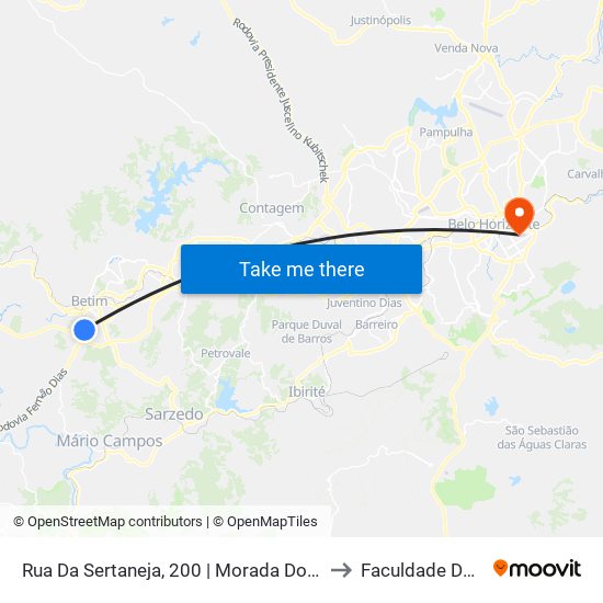 Rua Da Sertaneja, 200 | Morada Do Trevo - Sentido Betim to Faculdade De Medicina map