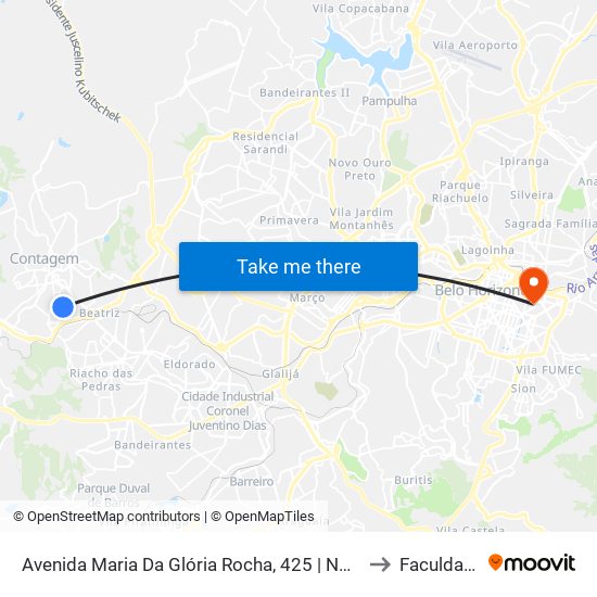 Avenida Maria Da Glória Rocha, 425 | Novo Fórum De Contagem Sentido Av. João César/Eldorado to Faculdade De Medicina map