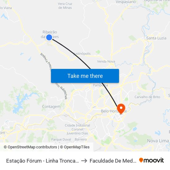 Estação Fórum - Linha Troncal T300 to Faculdade De Medicina map