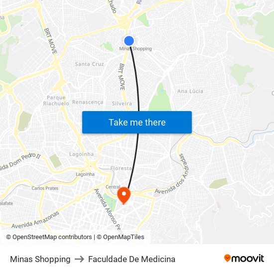 Minas Shopping to Faculdade De Medicina map