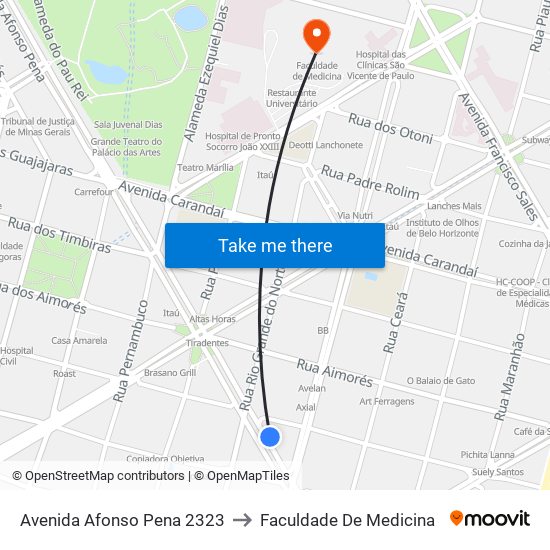 Avenida Afonso Pena 2323 to Faculdade De Medicina map