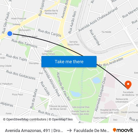 Avenida Amazonas, 491 | Droga Clara to Faculdade De Medicina map