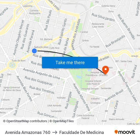 Avenida Amazonas 760 to Faculdade De Medicina map