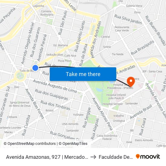 Avenida Amazonas, 927 | Mercado Central (Amazonas) to Faculdade De Medicina map