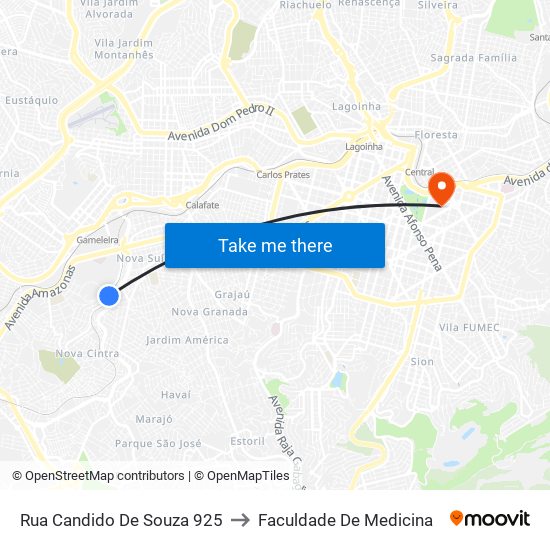 Rua Candido De Souza 925 to Faculdade De Medicina map