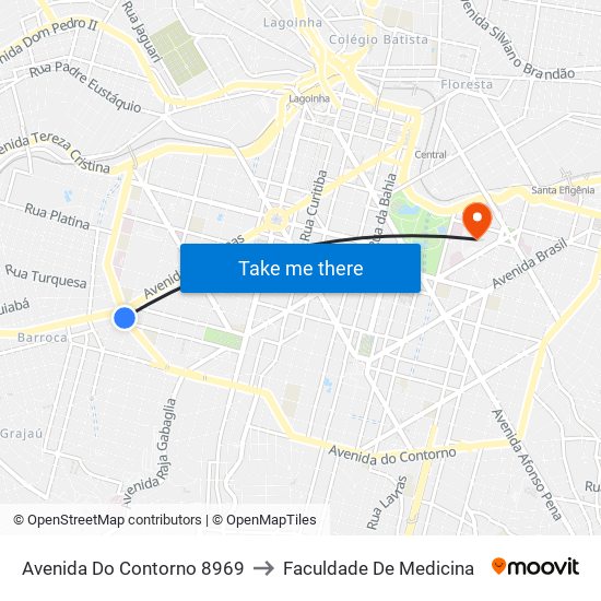 Avenida Do Contorno 8969 to Faculdade De Medicina map