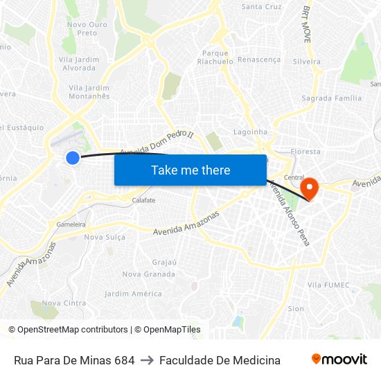 Rua Para De Minas 684 to Faculdade De Medicina map