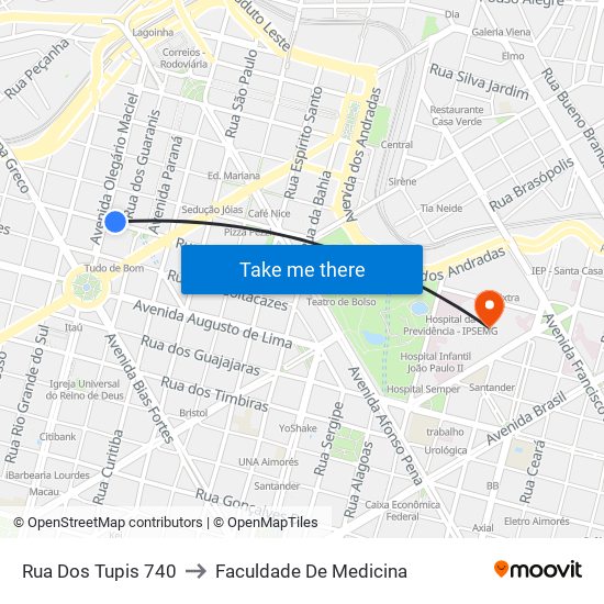 Rua Dos Tupis 740 to Faculdade De Medicina map