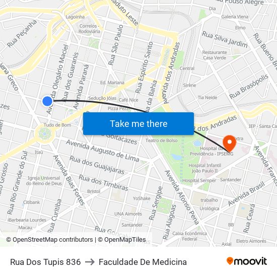 Rua Dos Tupis 836 to Faculdade De Medicina map