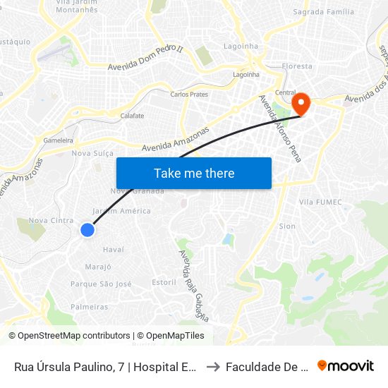 Rua Úrsula Paulino, 7 | Hospital Espírita André Luiz to Faculdade De Medicina map