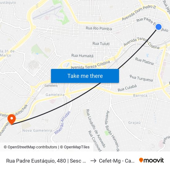 Rua Padre Eustáquio, 480 | Sesc Carlos Prates to Cefet-Mg - Campus II map
