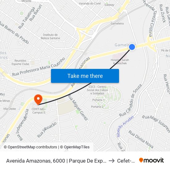 Avenida Amazonas, 6000 | Parque De Exposições Da Gameleira/Expominas E Oposto Ao Cefet-Mg Campus VI to Cefet-Mg - Campus II map