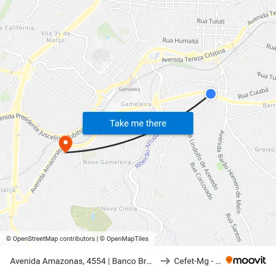 Avenida Amazonas, 4554 | Banco Bradesco/Garapão Nova Suíça to Cefet-Mg - Campus II map