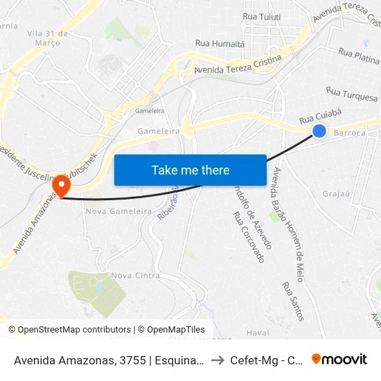 Avenida Amazonas, 3755 | Esquina Com Rua Japão 2 to Cefet-Mg - Campus II map