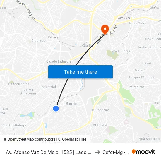 Av. Afonso Vaz De Melo, 1535 | Lado Oposto Ao Villefort Atacadista to Cefet-Mg - Campus II map