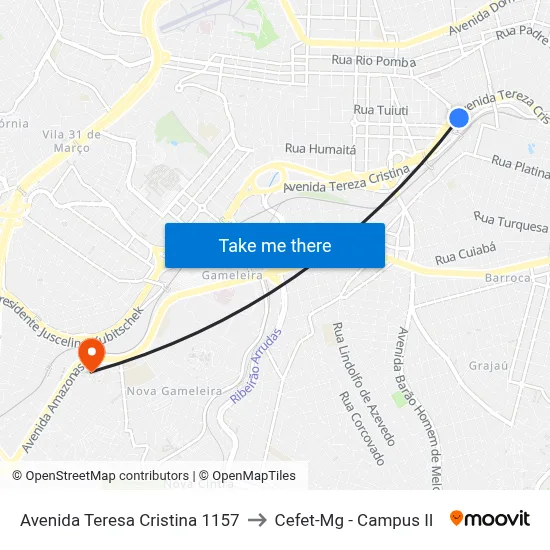 Avenida Teresa Cristina 1157 to Cefet-Mg - Campus II map