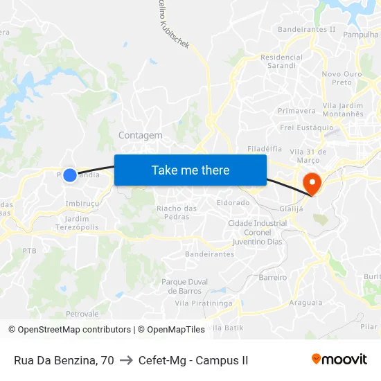 Rua Da Benzina, 70 to Cefet-Mg - Campus II map