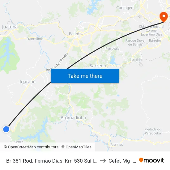 Br-381 Rod. Fernão Dias, Km 530 Sul | Entr. Lmg-831 Para Rio Manso to Cefet-Mg - Campus II map