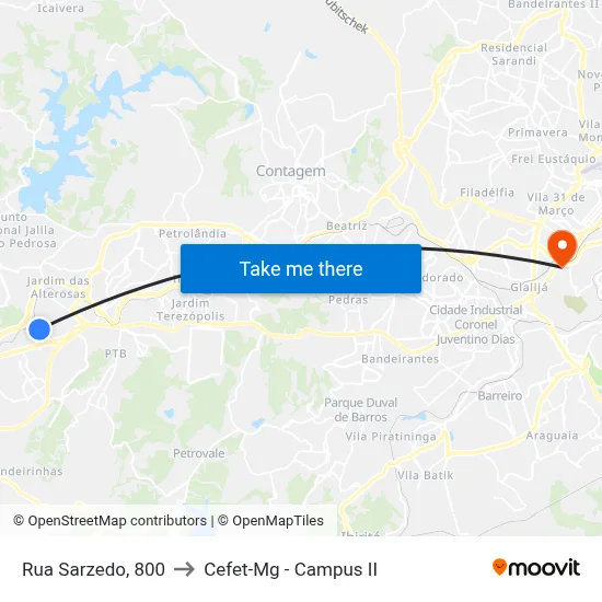 Rua Sarzedo, 800 to Cefet-Mg - Campus II map