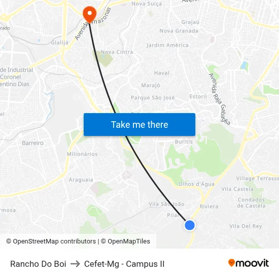 Rancho Do Boi to Cefet-Mg - Campus II map