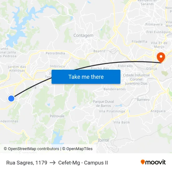 Rua Sagres, 1179 to Cefet-Mg - Campus II map