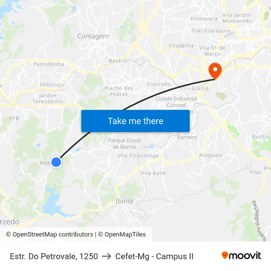 Estr. Do Petrovale, 1250 to Cefet-Mg - Campus II map
