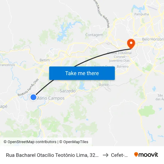 Rua Bacharel Otacílio Teotônio Lima, 325 | Ponto Final Da Linha 3851 Em São Joaquim De Bicas to Cefet-Mg - Campus II map