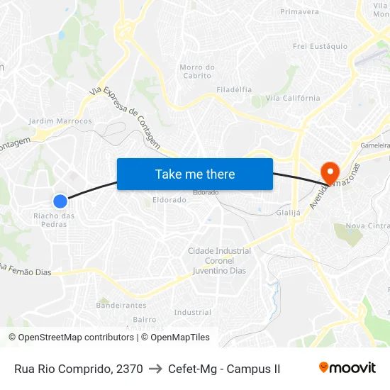 Rua Rio Comprido, 2370 to Cefet-Mg - Campus II map