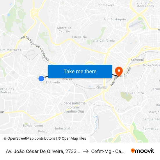 Av. João César De Oliveira, 2733 | Correios to Cefet-Mg - Campus II map