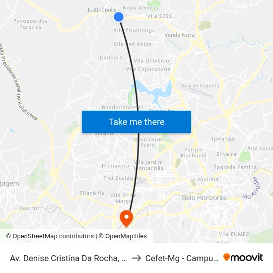 Av. Denise Cristina Da Rocha, 612 to Cefet-Mg - Campus II map
