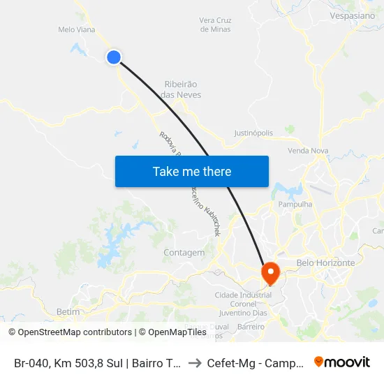 Br-040, Km 503,8 Sul | Bairro Tijuco to Cefet-Mg - Campus II map