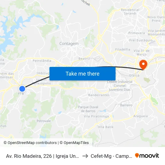 Av. Rio Madeira, 226 | Igreja Universal to Cefet-Mg - Campus II map