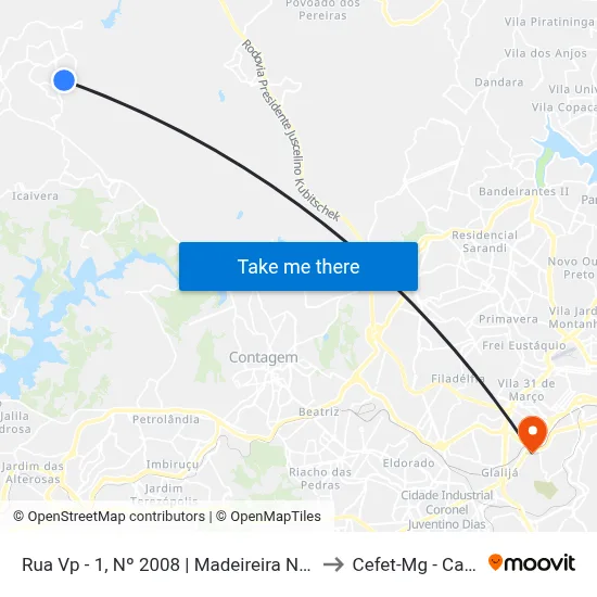 Rua Vp - 1, Nº 2008 | Madeireira Nova Contagem to Cefet-Mg - Campus II map