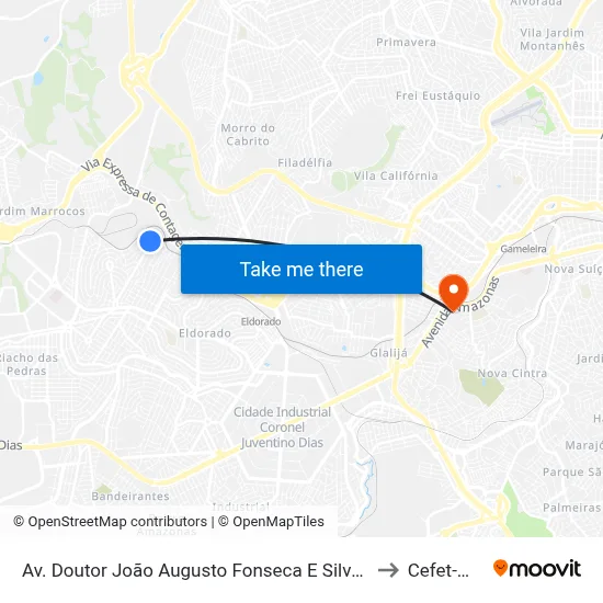 Av. Doutor João Augusto Fonseca E Silva, 34 | Ponto Final Das Linhas 2580 e 2980 No Eldorado to Cefet-Mg - Campus II map