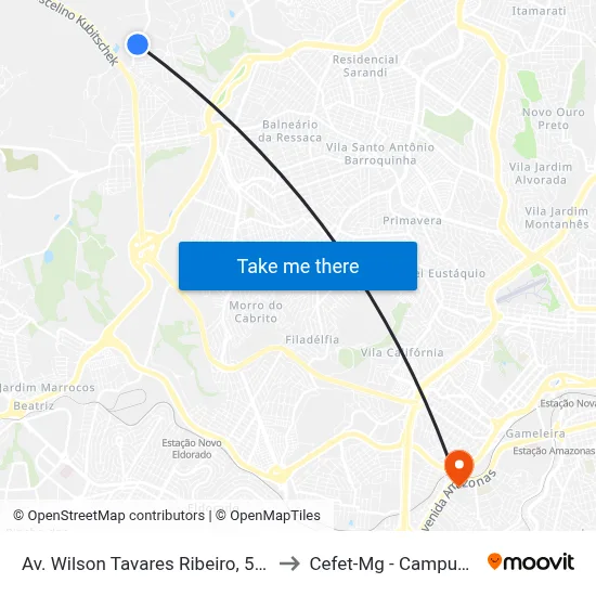 Av. Wilson Tavares Ribeiro, 547 to Cefet-Mg - Campus II map