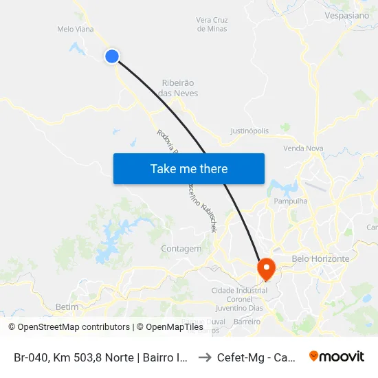 Br-040, Km 503,8 Norte | Bairro Ipê Amarelo to Cefet-Mg - Campus II map