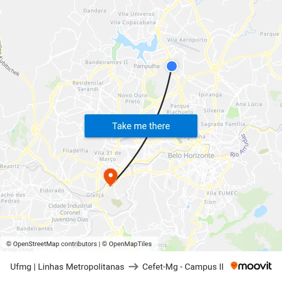 Ufmg | Linhas Metropolitanas to Cefet-Mg - Campus II map