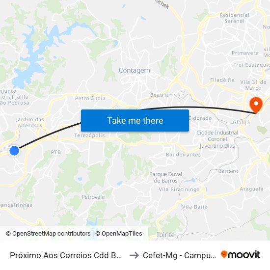 Próximo Aos Correios Cdd Betim to Cefet-Mg - Campus II map