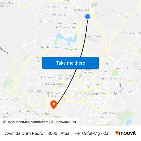 Avenida Dom Pedro I, 3000 | Atual Auto Peças to Cefet-Mg - Campus II map